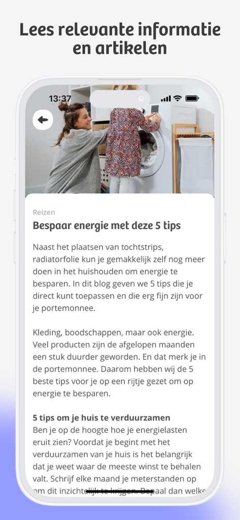 Univé - Une capture d'écran de l'application Univé affichant un article informatif sur des conseils d'économie d'énergie pour les ménages.