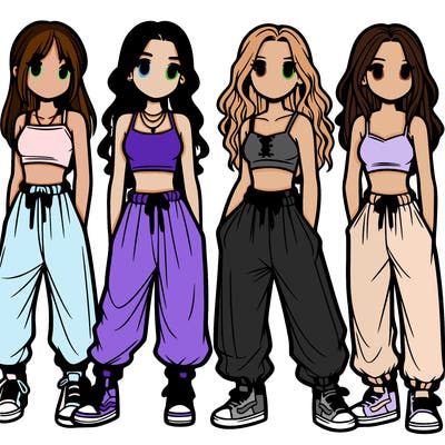 girls in baggy pants and crop tops