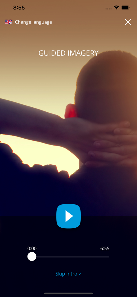 Guided imagery audio player screen in the Widex Zen tinnitus management app