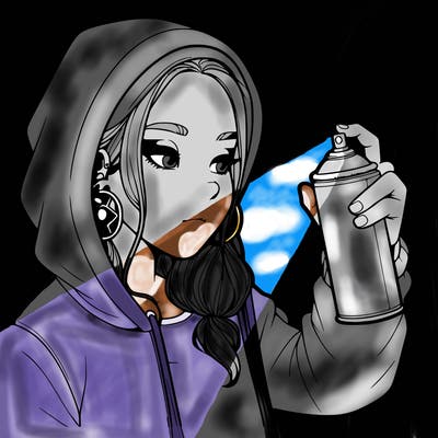 a realistic girl, spray painting