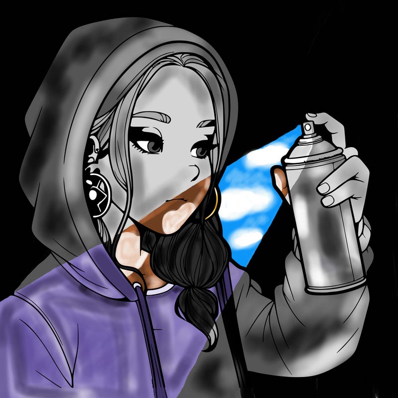 a realistic girl, spray painting
