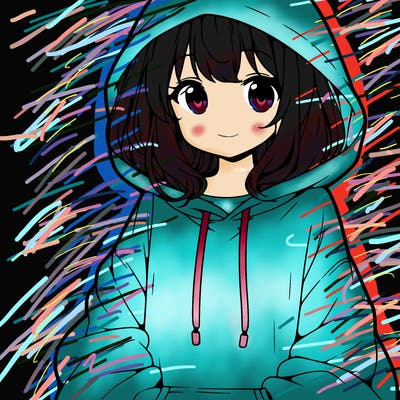 anime girl wearing an oversized hoodie