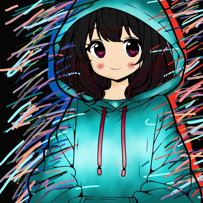 anime girl wearing an oversized hoodie