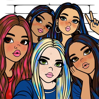 group of teen girls friends y2k up close in a selfie