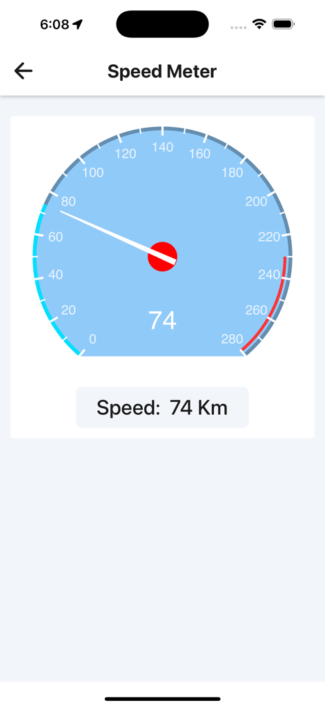True Caller - Number Tracker - Speedometer interface showing a speed of 74 km in the True Caller app