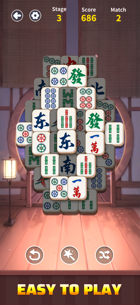 Mahjong Match: Puzzle Game - A mahjong solitaire game board with large clear tiles on a serene background