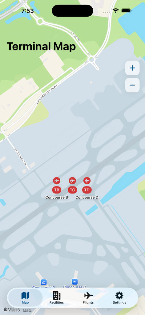SW Florida RSW Airport - Terminal map of Southwest Florida RSW Airport with concourse indicators