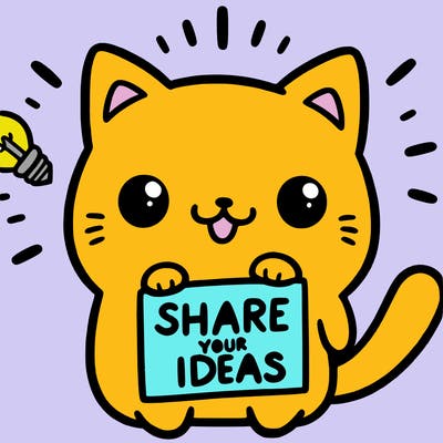 a cute cat saying share your ideas