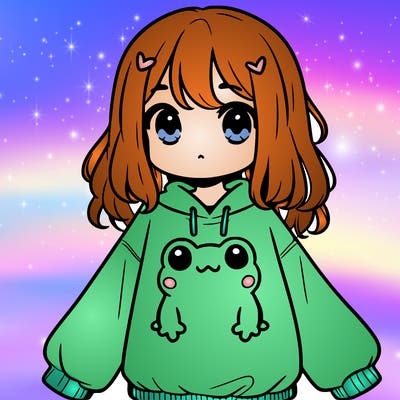 girl wearing frogging sweatshirt