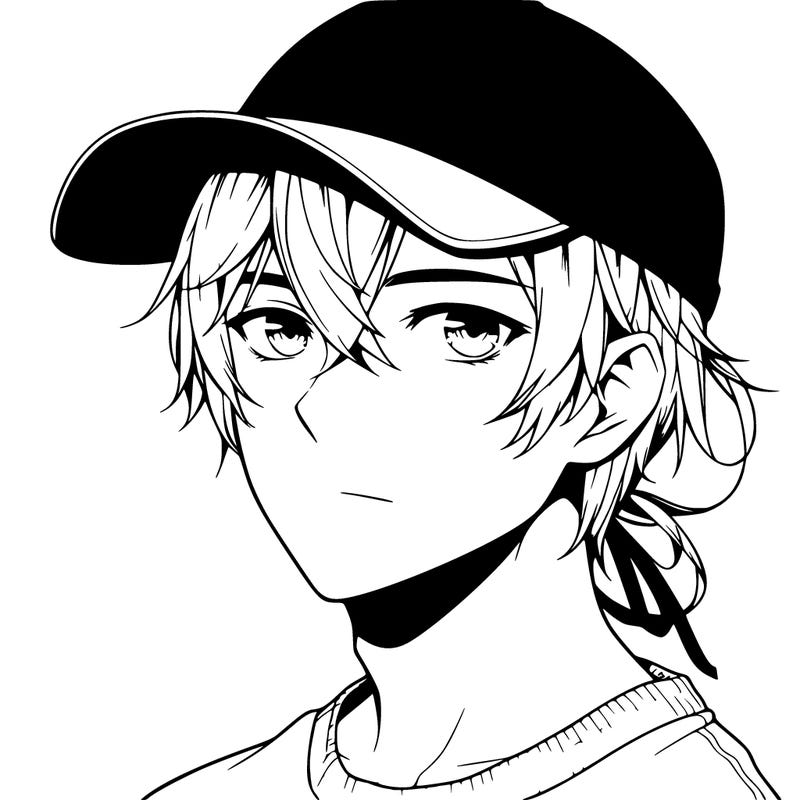 realistic anime guy with baseball cap