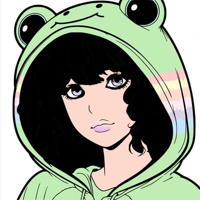 a realistic teenage girl with a messy fringe, in a frog onesie with the hood up