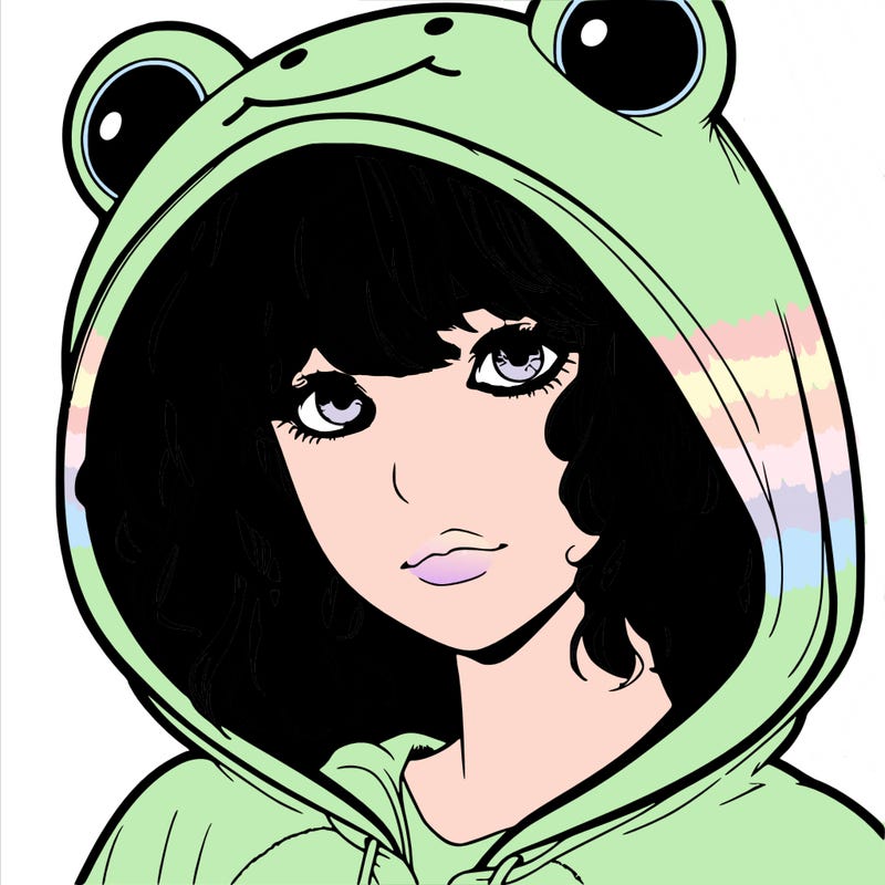 a realistic teenage girl with a messy fringe, in a frog onesie with the hood up