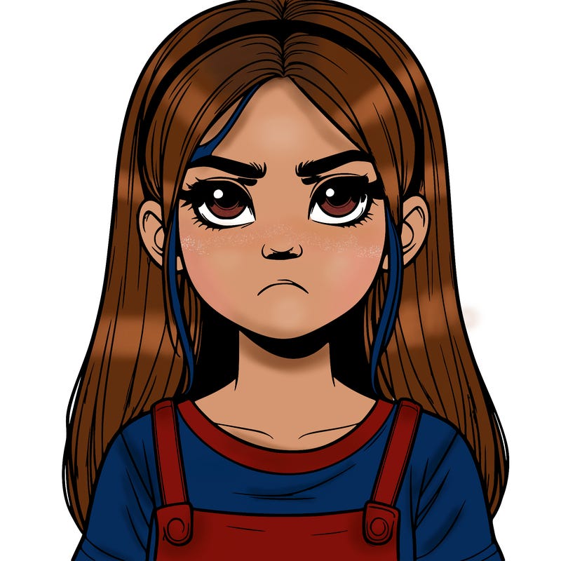 realistic girl with annoyed expression