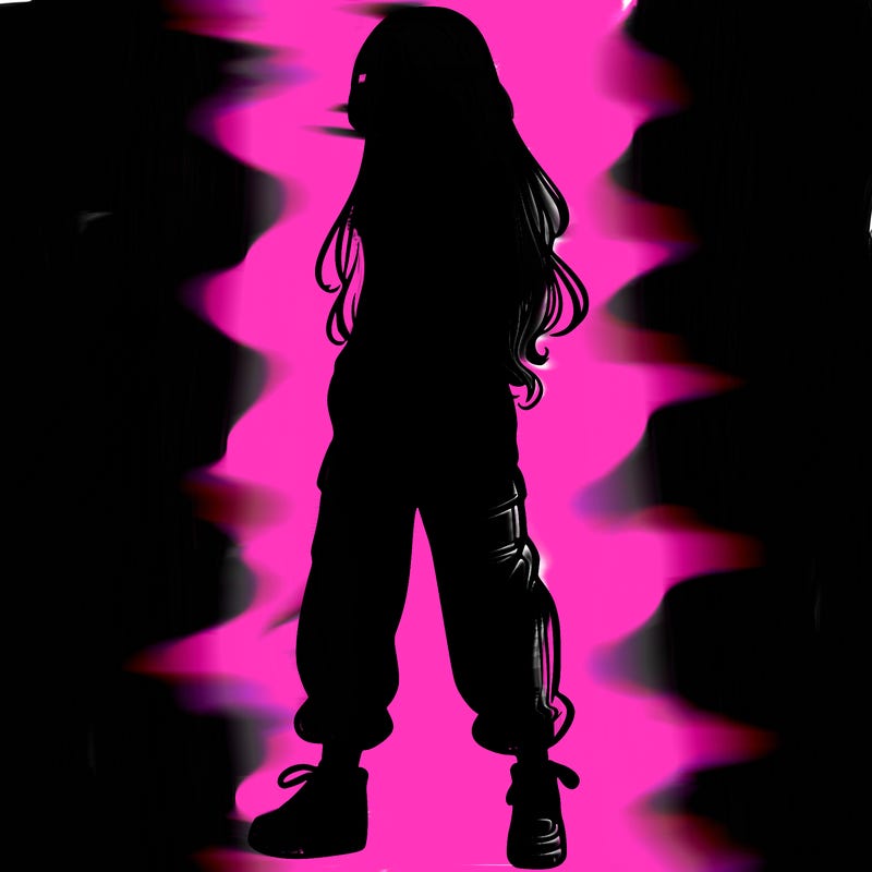 girl in baggy pants crop top and long hair