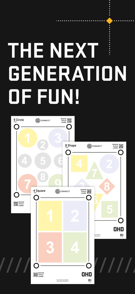 SIG CONNECT - SIG CONNECT promotional image featuring various shooting targets with QR codes for interactive live fire games