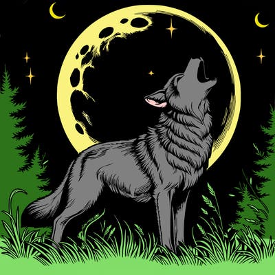 realistic wolf howling at the moon