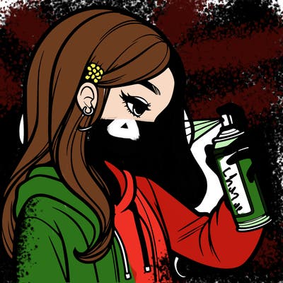 a realistic girl spray painting