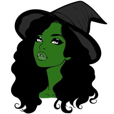realistic witch girl with wavy hair and lips