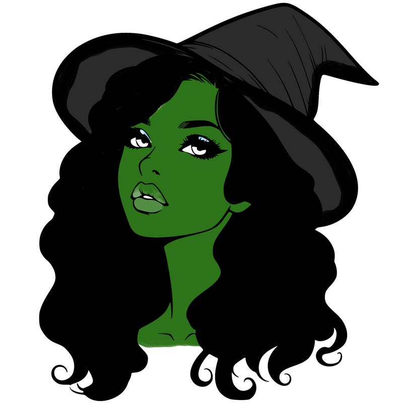 realistic witch girl with wavy hair and lips