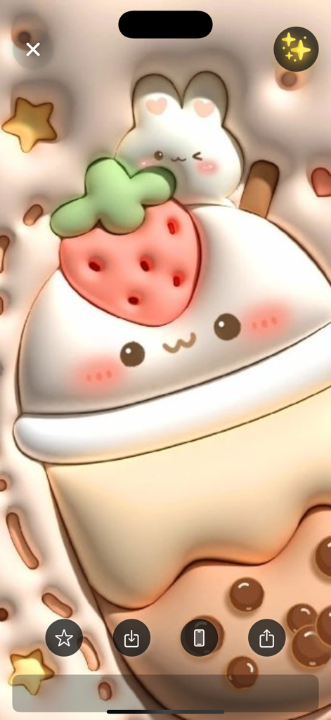 Puffy Kawaii Wallpaper - Arte de arcilla esponjosa 3D de un lindo té boba con una fresa y un conejito