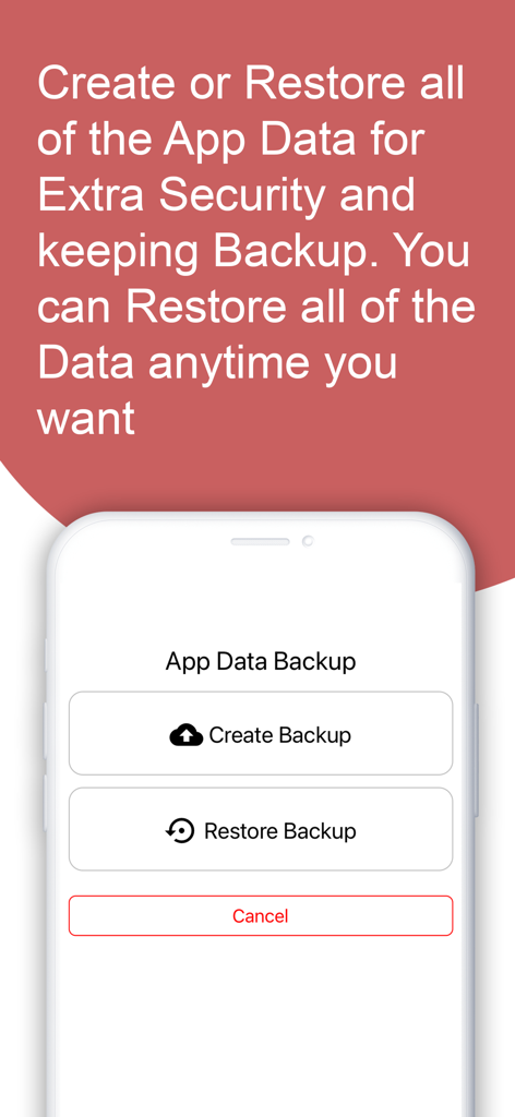 Mail Merge: Bulk Email Sender - Screen showing options to create and restore app data backups for security and data management.