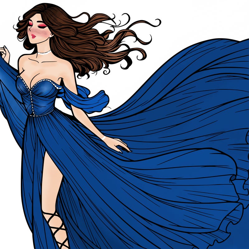 realistic woman in dress flowing the the wind