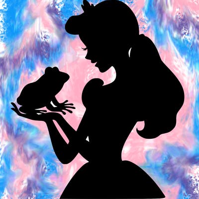 a shadow of a princess holding a frog realistic