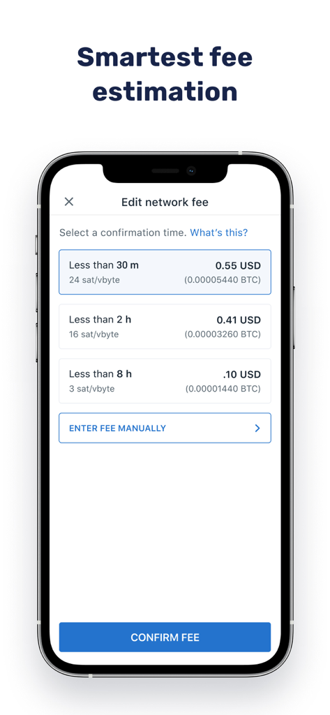 Muun Wallet - Muun Wallet interface showing options to edit bitcoin network fees based on desired confirmation time.