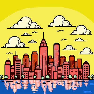 city skyline with a clear blue sky