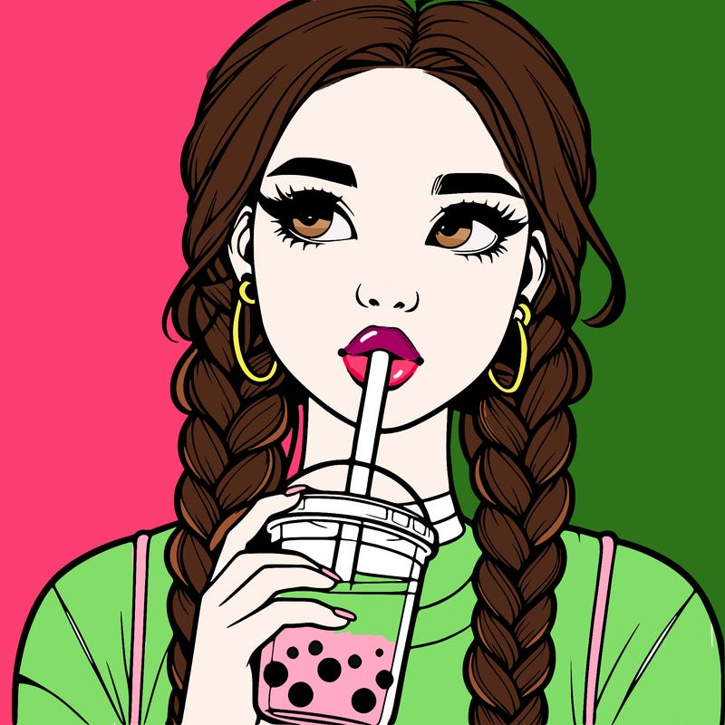 realistic girl with braided hair drinking boba