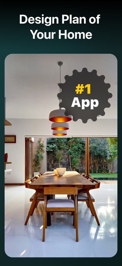 AI Room Planner: Home Designer - Modern dining room interior design showing a wooden table and designer lighting