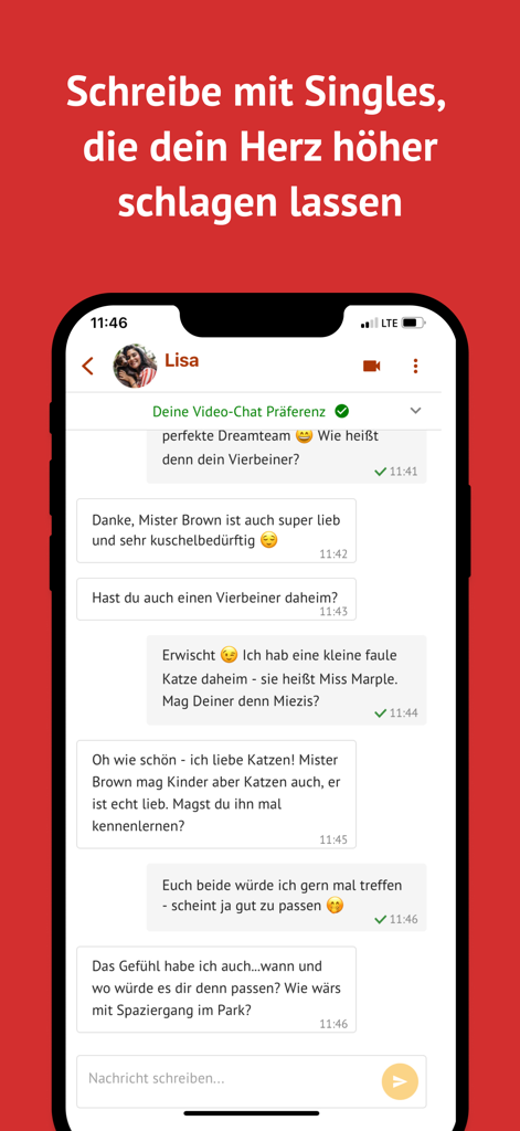 Écran de smartphone montrant une conversation par chat entre deux célibataires sur l'application de rencontre Funkenflug