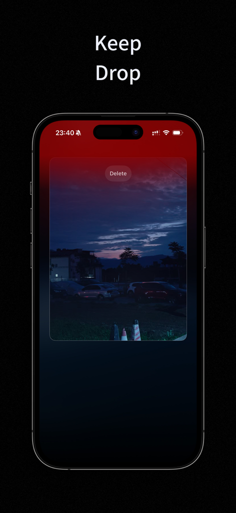 linger - Photo Cleaner - La interfaz de la aplicación linger muestra opciones para conservar o descartar una foto para la limpieza de almacenamiento.
