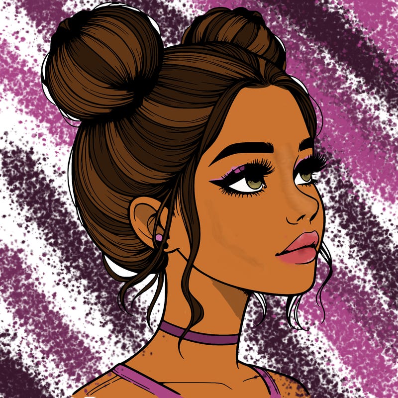 realistic girl with buns on the top of her head