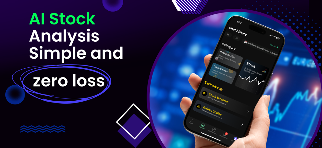 Duty Ai - Duty AI App-Oberfläche auf einem iPhone mit KI-Aktienanalyse und Marktscreening-Funktionen