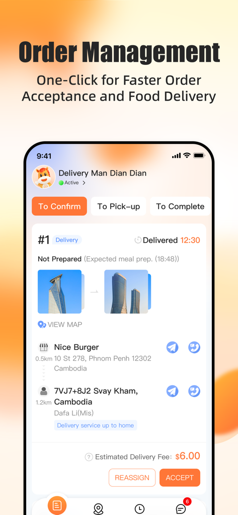 E-GetS Driver - E-GetS Driver app order management screen showing delivery details and acceptance buttons