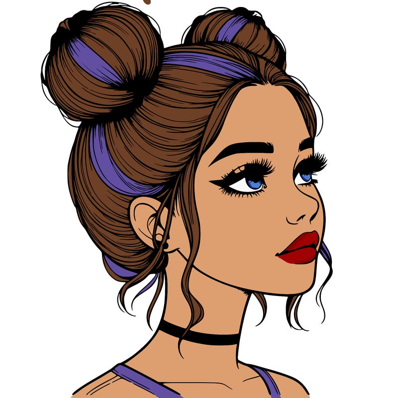 realistic girl with buns on the top of her head