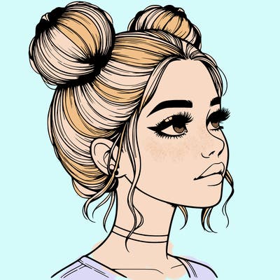 realistic girl with buns on the top of her head