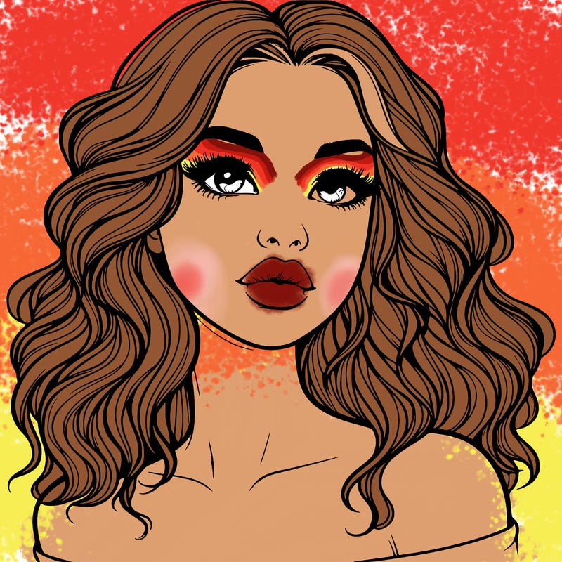 realistic girl with wavy hair and lips