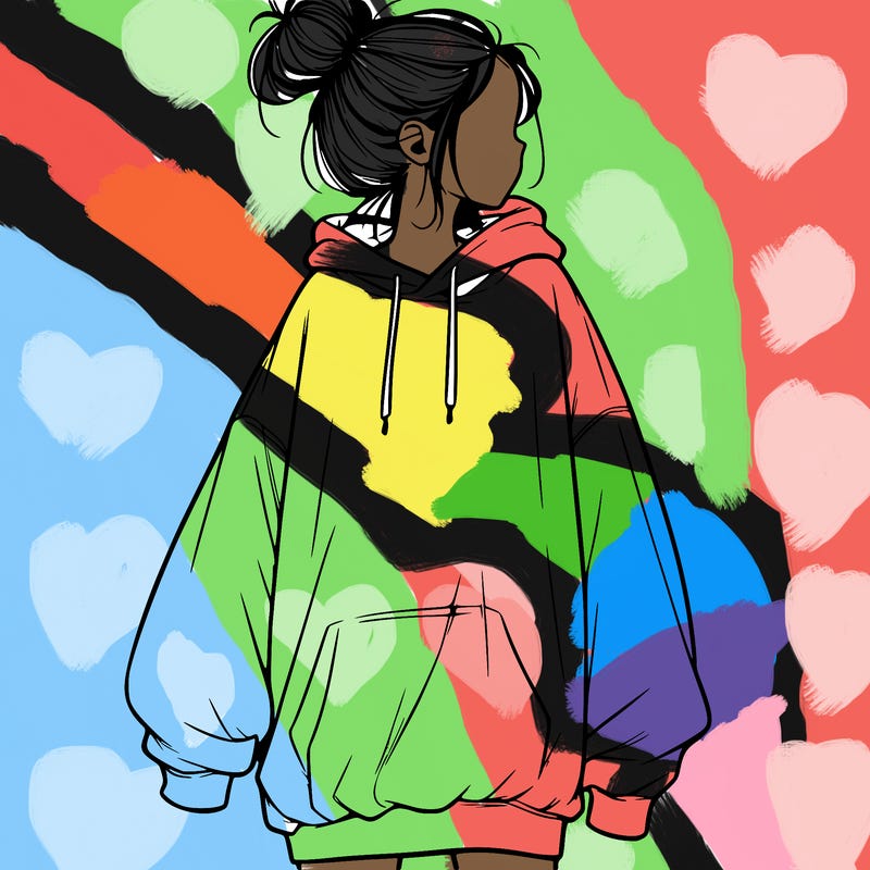 realistic girl with a oversized sweatshirt on and a bun
