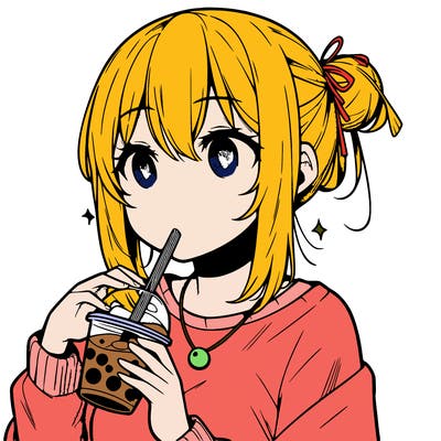 manga character drinking boba