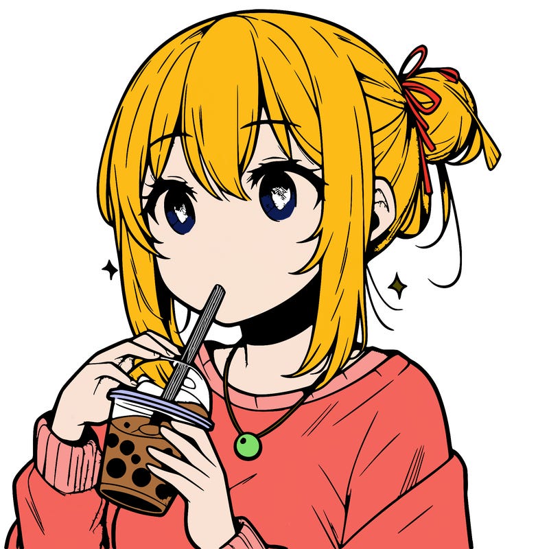manga character drinking boba
