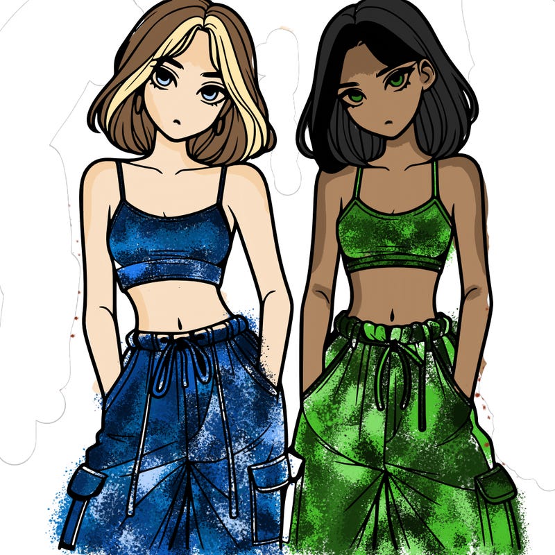 two girls with crop top with baggy pants