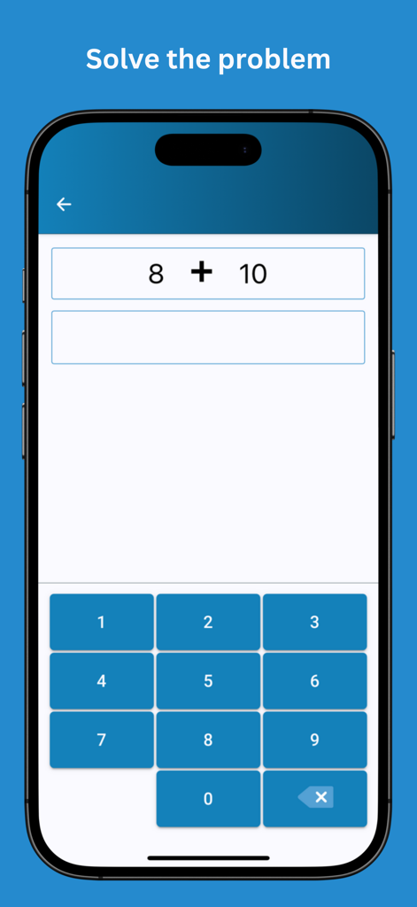Math Workout - Brain training - Interface do aplicativo de treinamento cerebral Math Workout mostrando um problema de adição com um teclado numérico.