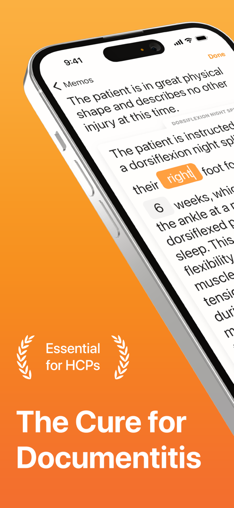 Conveyor AI - EMR Dictation - Conveyor AI medical dictation app displaying a patient memo on an iPhone