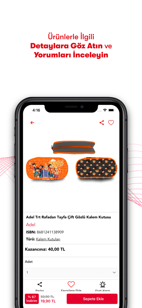 Bkmkitap - Bkmkitap mobile app interface showing a product detail page for a Turkish themed pencil case.