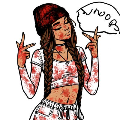 realistic teenage girl with braids and a beanie and crop top doing 🫶🏼