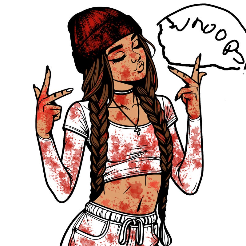 realistic teenage girl with braids and a beanie and crop top doing 🫶🏼