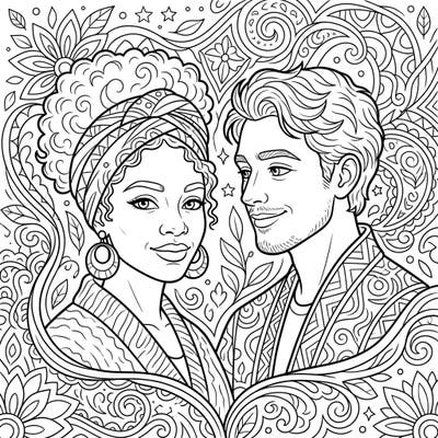 Discover a beautiful coloring page celebrating the unique connection of an intercultural couple. This intricate design invites you to explore diversity through mindful coloring and artistic expression.