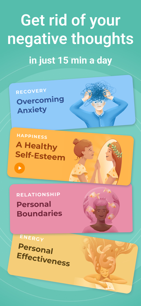 UpLife: CBT Therapy, Self-Care - UpLife app screen showing guided mental health journeys for anxiety and self-esteem